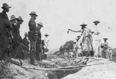 the 8th Ohio  and Spanish troops celebrate surrender