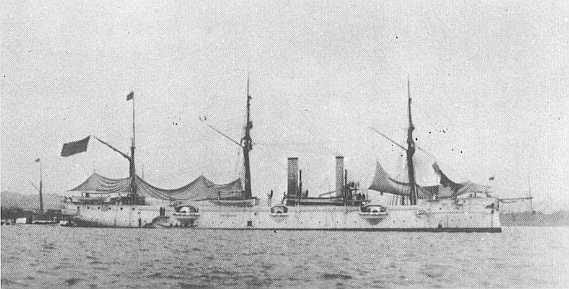 Spanish Cruiser Reina Cristina with sails