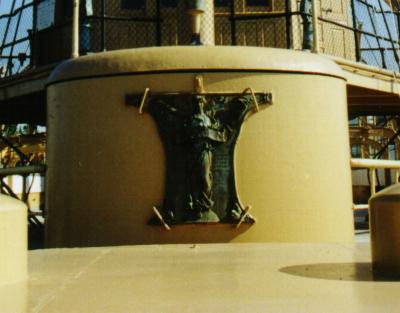 The conning tower as seen from the area of the forward turret on Olympia